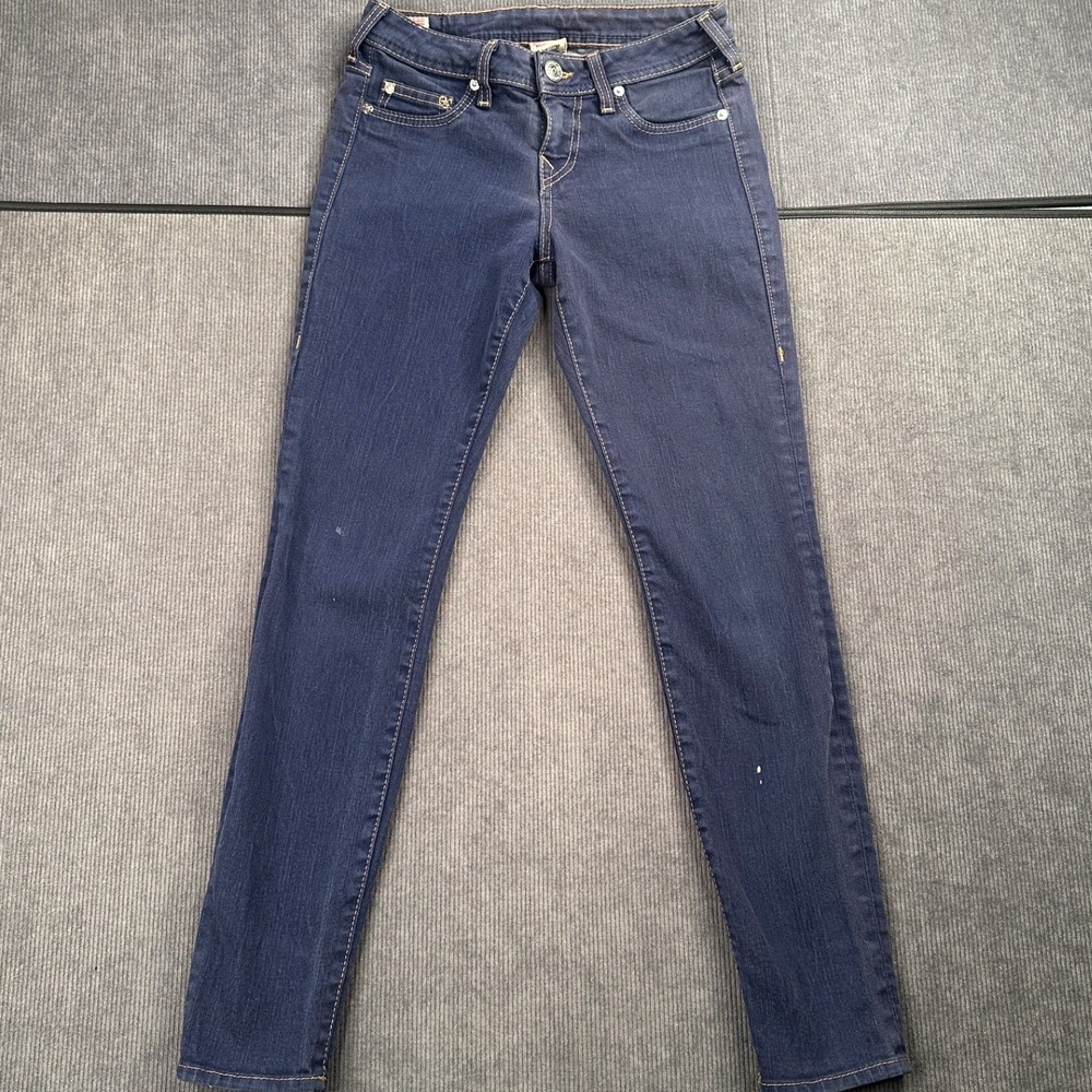 True Religion Halle Skinny Jeans Indigo American Flag Patch Size 26 WLNS22533‎